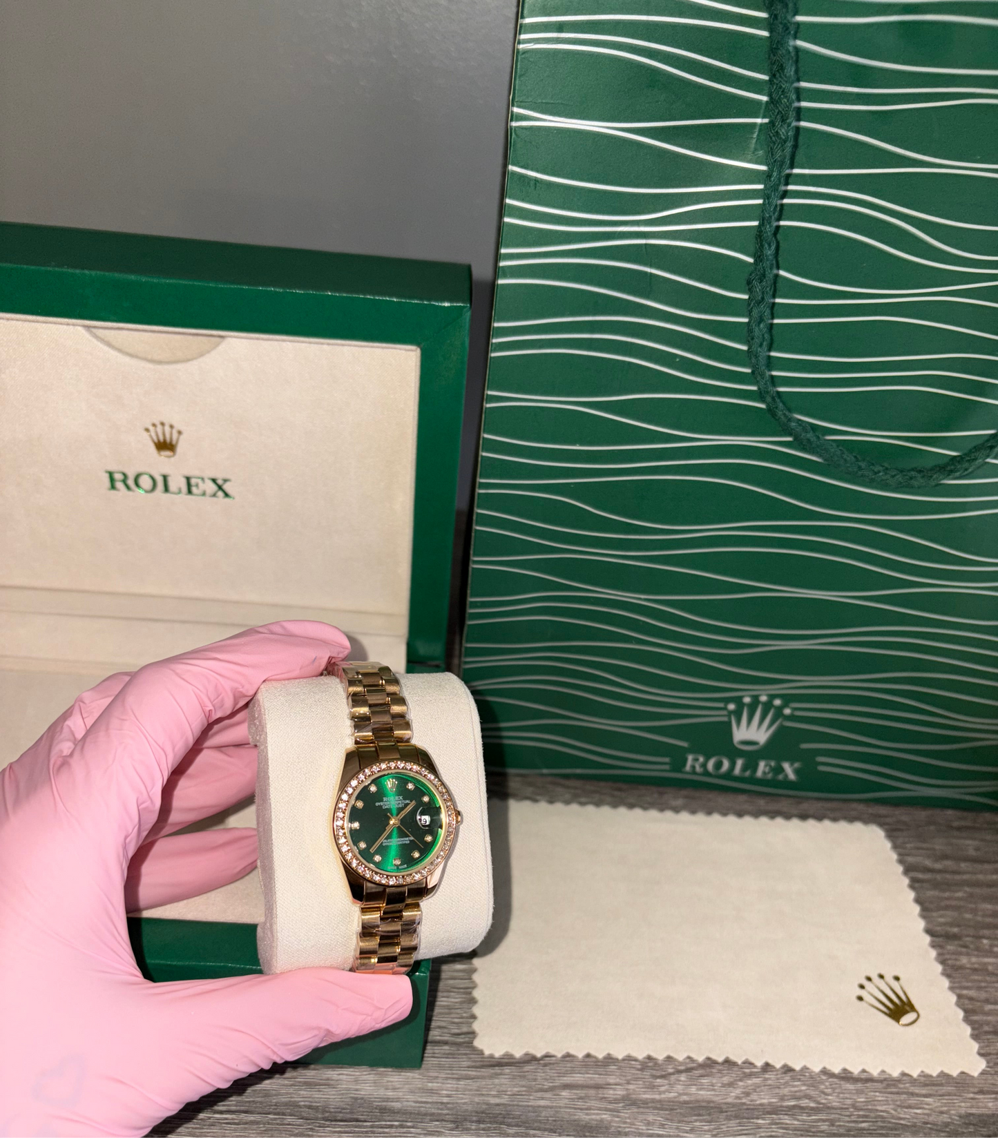 Green Face Gold Strap Watch