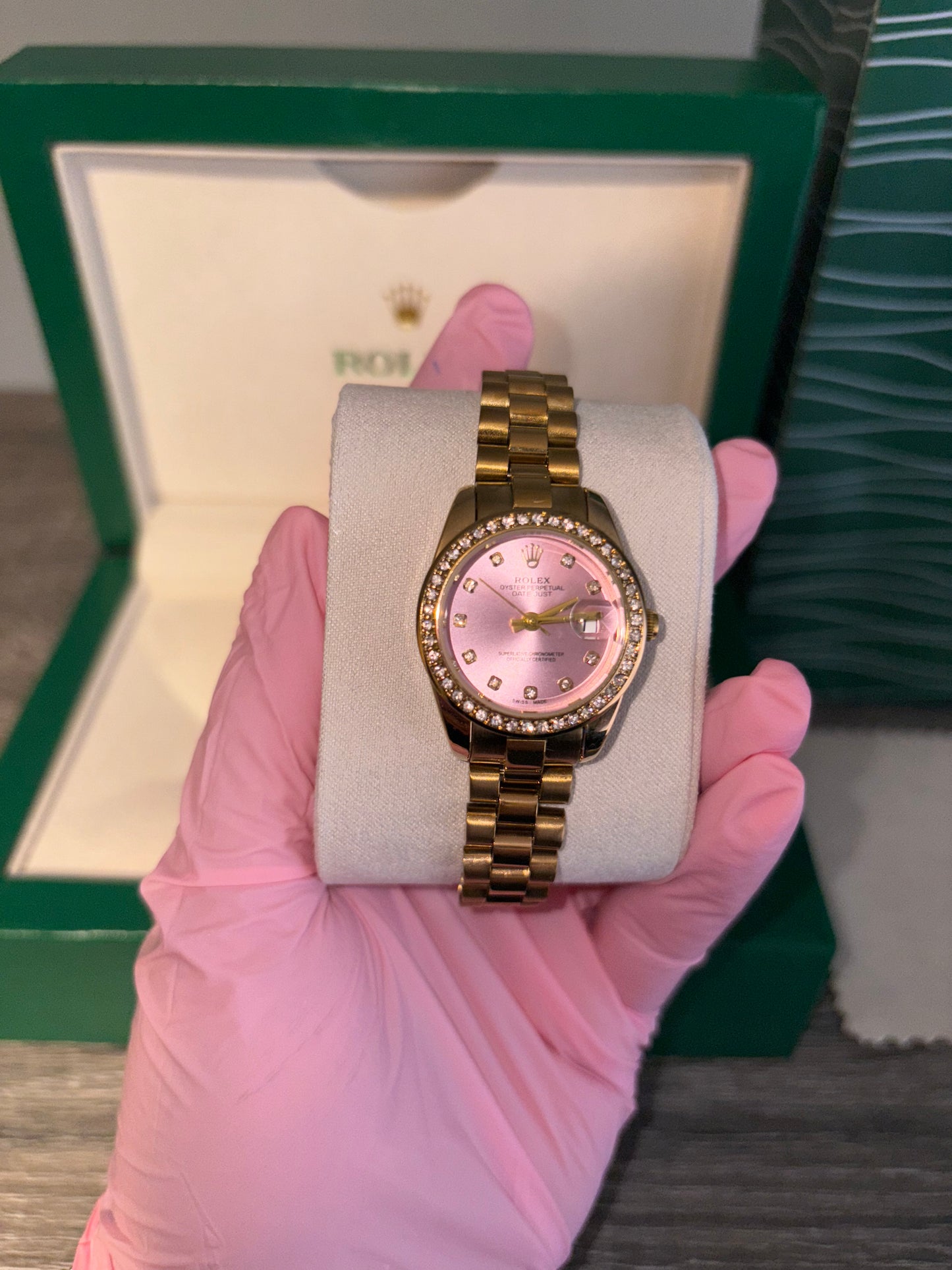 Pink Face Gold Strap Watch