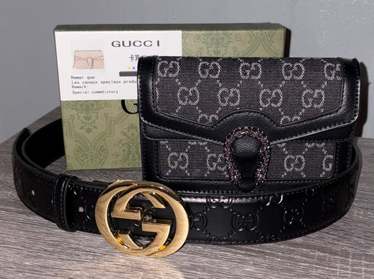 Black GG Bag And Belt Set