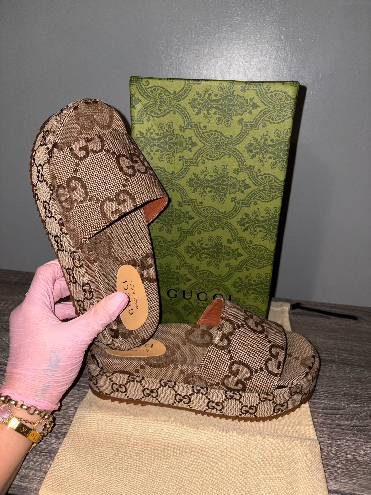 Brown GG Platform Sandals