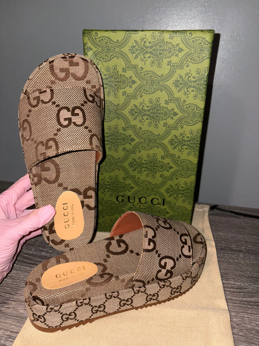 Brown GG Platform Sandals